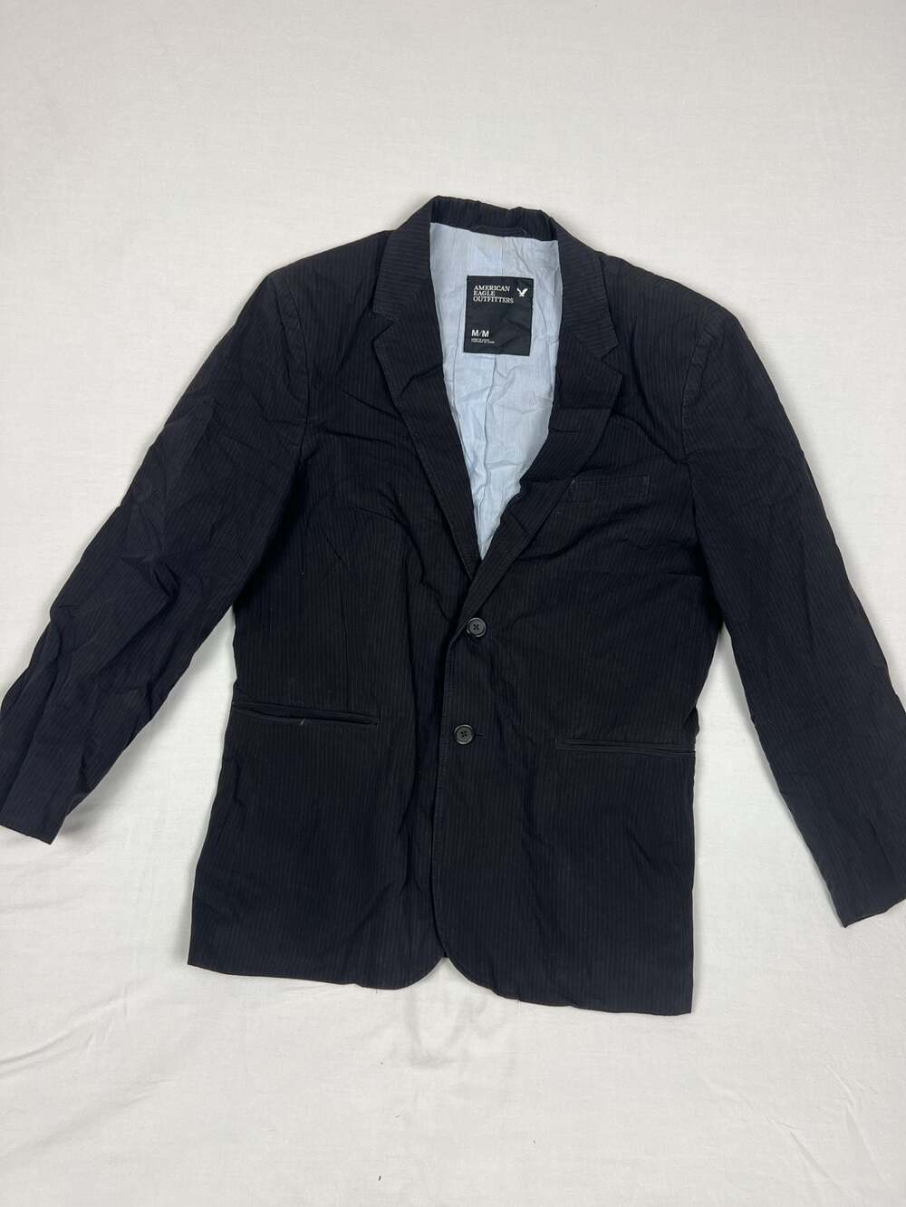 American Eagle Outfitters Men's Black Pinstripe Two Button Blazer Jacket Size M